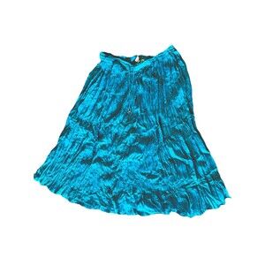 Aspira Women’s Crinkle Boho Skirt Turquoise Cotton Tiered Midi Elastic Waist M